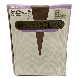NWT Round The Clock Beige Control Top Sandaltoe Pantyhose